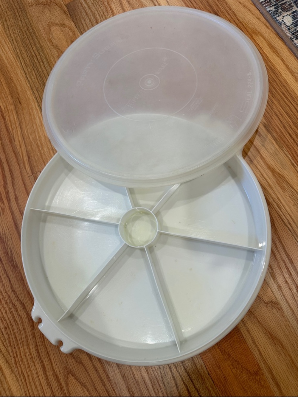 Vintage Tupperware, bread, snack, veggie chips, and dip tray with lid